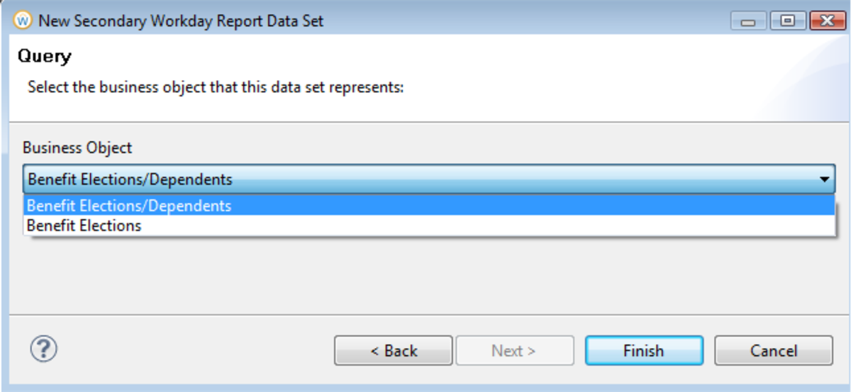 The Query window with the Business Object dropdown displayed.