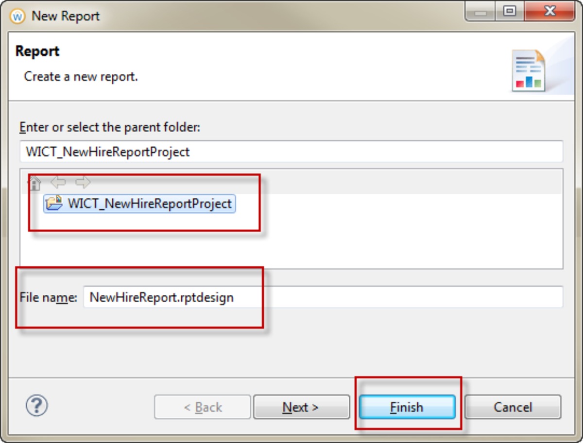 Image of the New Report dialog box, as described in the preceding text.