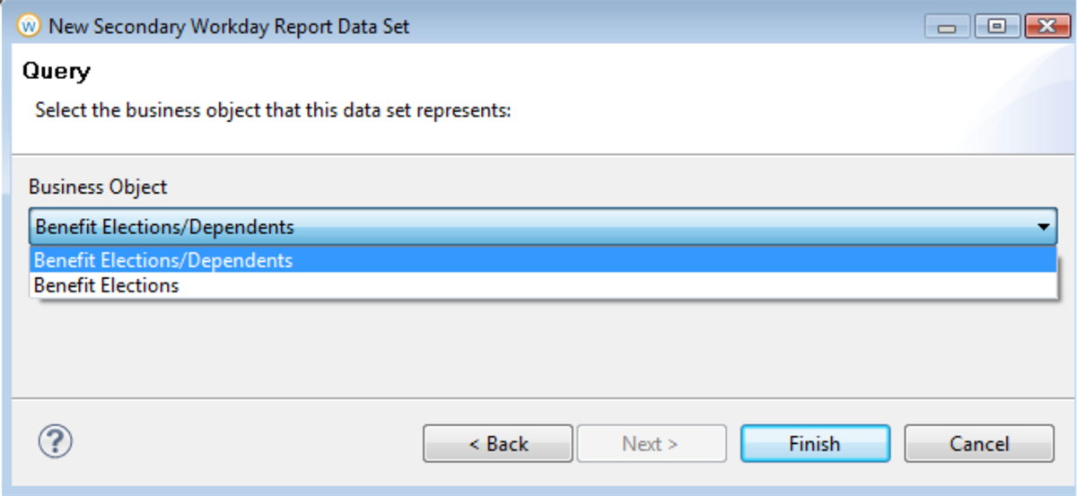 The New Secondary Workday Report Data Set window with the Business Object selection option displayed.