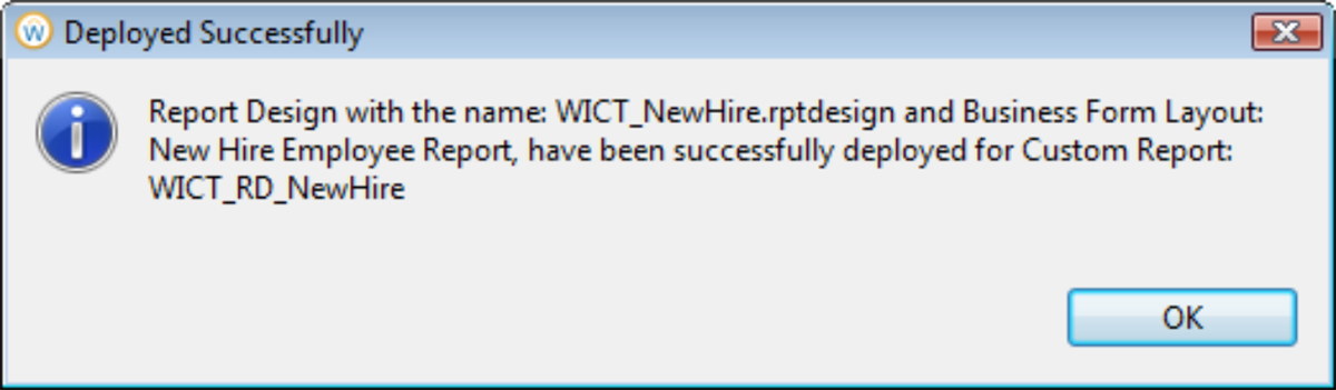 Screenshot of the confirmation of the layout deploying to Workday.