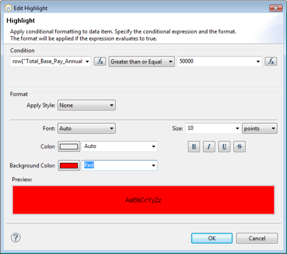 Screenshot of the Edit Highlight window, with a background highlight color of red selected.