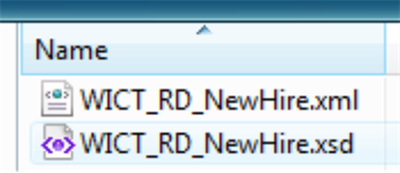 two files: "WICT_RD_NewHire.xml" and "WICT_RD_NewHire.xsd" with their respective file icons.