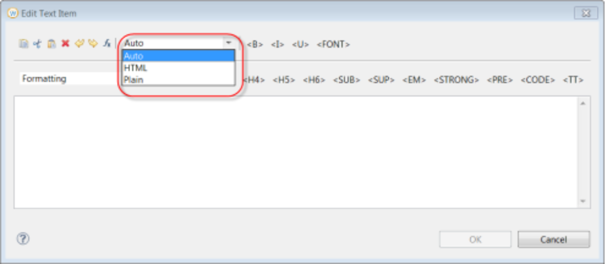 The Edit Text report Item, as described in the preceding text.