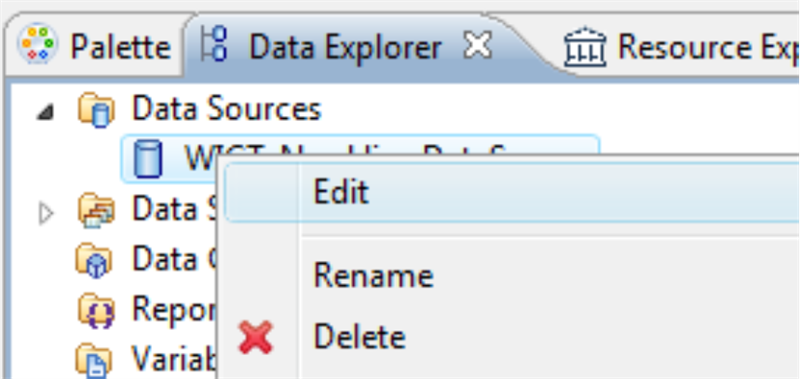 Screenshot of the Edit option for a data source.