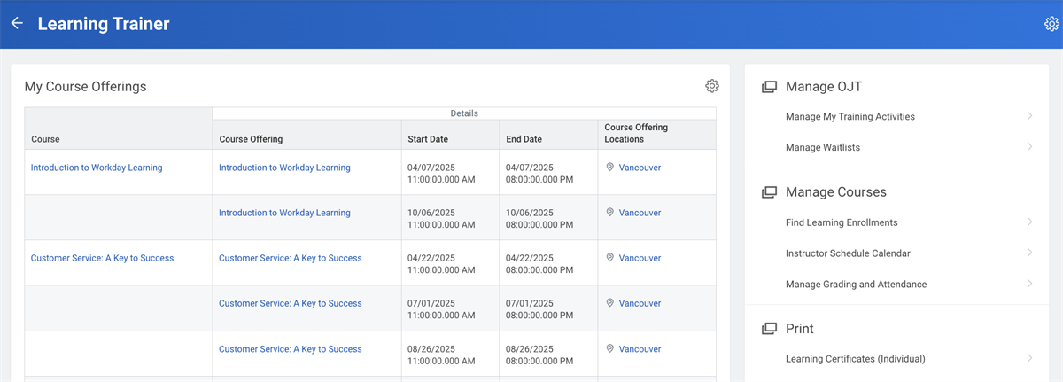 Screenshot of the Learning Trainer dashboard.