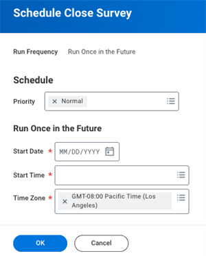 Screenshot of how to close a survey at a future date, as described in the table above.