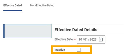 The Inactive checkbox in the Effective Dated Details tab.