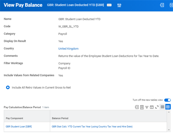 View Pay Balance for GBR: Student Loan Deducted YTD (GBR).