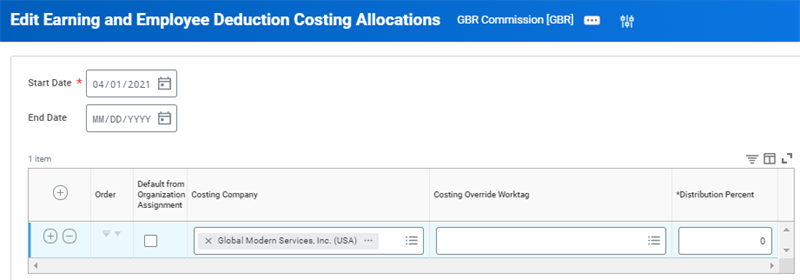 The Costing Company column in the Edit Earning and Employee Deduction Costing Allocations task.