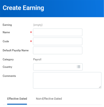 Create Earning task with all fields left empty.