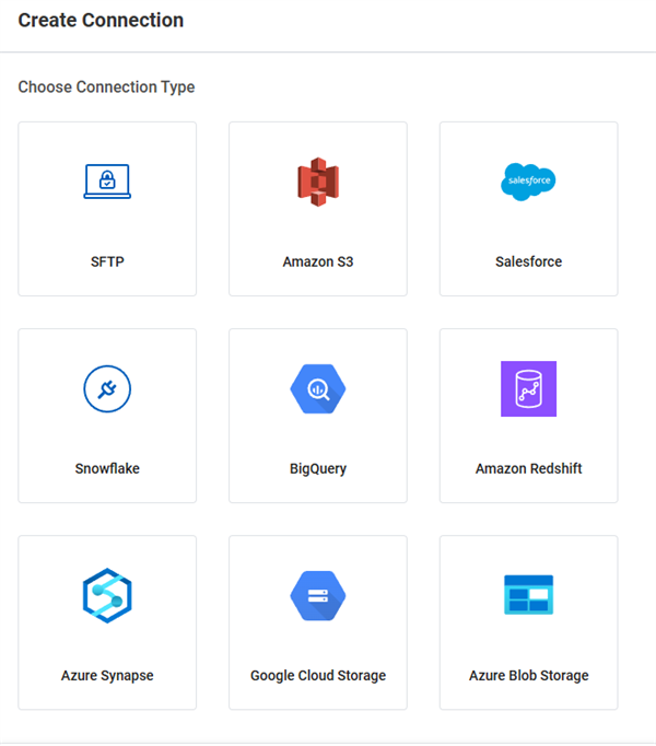 Screenshot of connection types available in Workday.