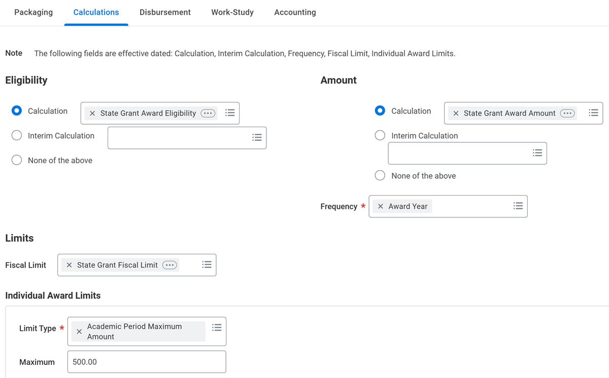 A screenshot of the Calculations tab. Refer to the subsequent text for more details.