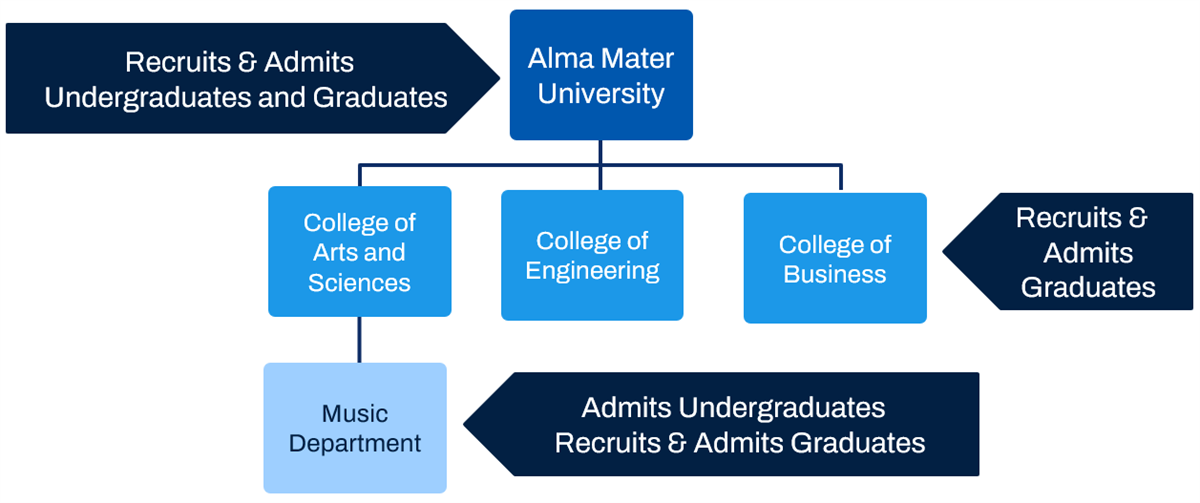 An example of Alma Mater University levels within an academic structure.