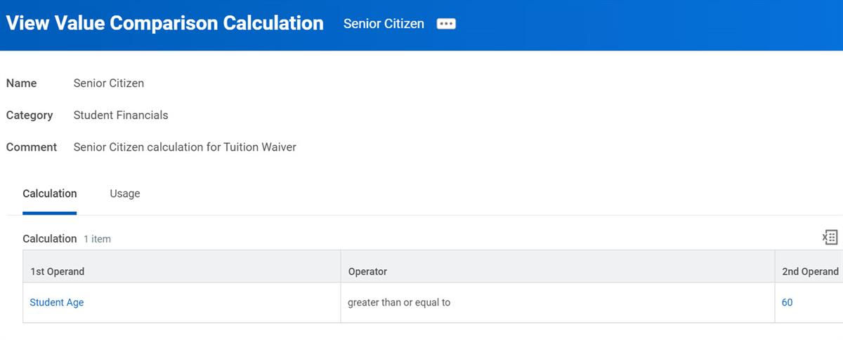 View Value Comparison Calculation for Senior Citizen on the Calculation tab.