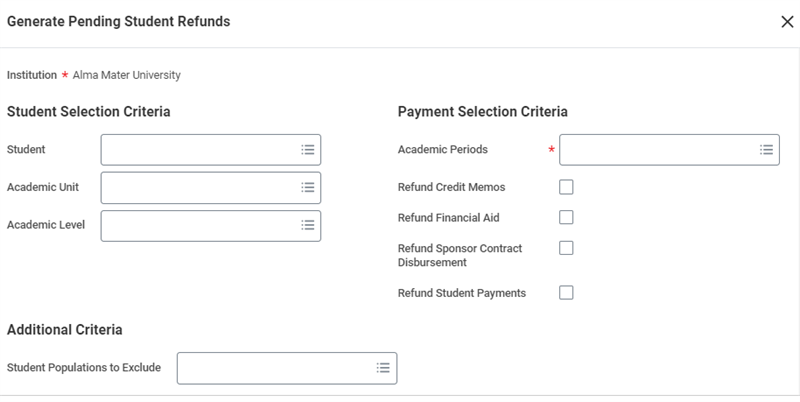 Generate Pending Student Refunds with no items populdated.
