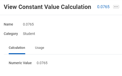 View Constant Value Calculation for 0.0765 with the Calculation tab selected.