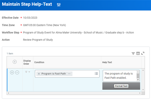 An example of step help-text configurations