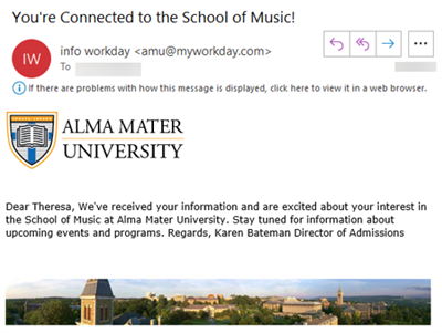Screenshot of an example of a student message email template.