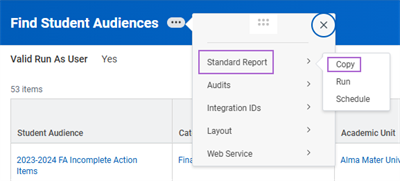 A report's Related Actions with Standard Report, and then Copy selected.