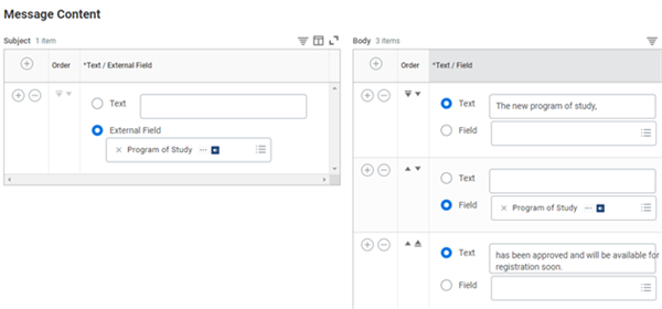 The Message Content section of a business process.