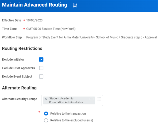 An example of advanced routing restriction configurations.