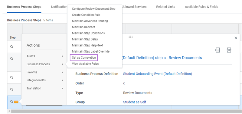A business process' completion step designated.