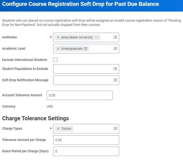 Image of the Configure Course Registration Soft Drop for Past Due Balance task.