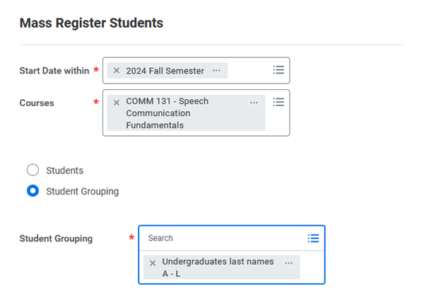 Image of the Mass Register Students task.