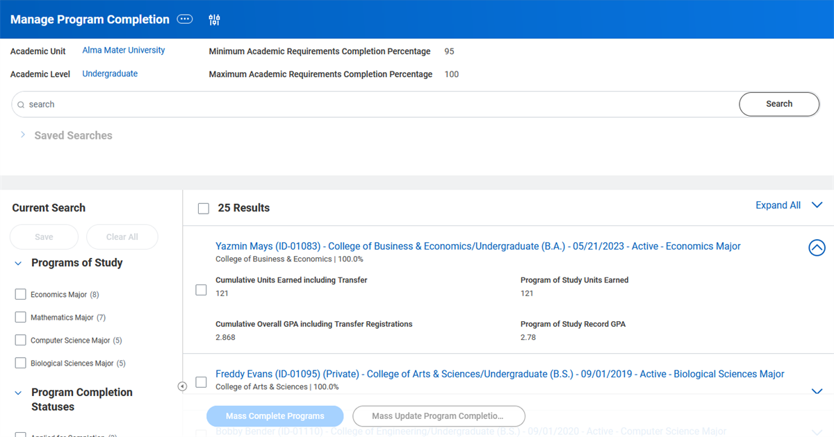 Image of the Manage Program Completion task.