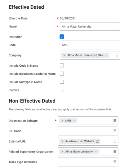 A screenshot of the Edit Academic Unit task.