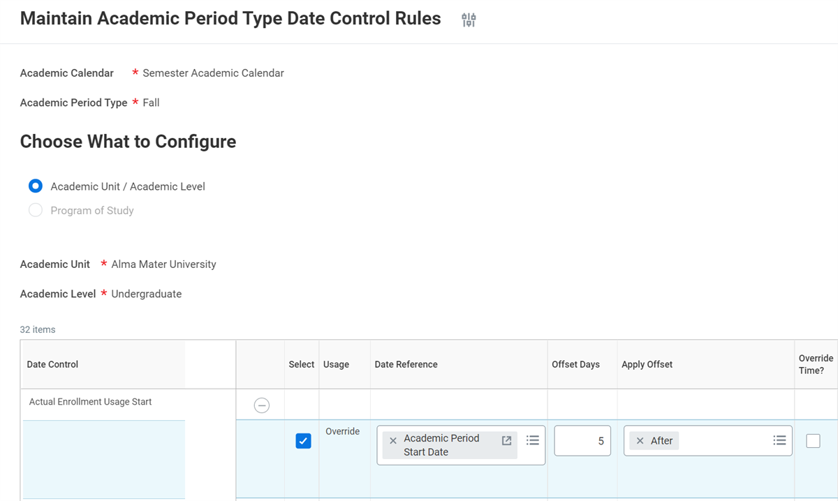 Image of the Maintain Academic Period Type Date Control Rule task.