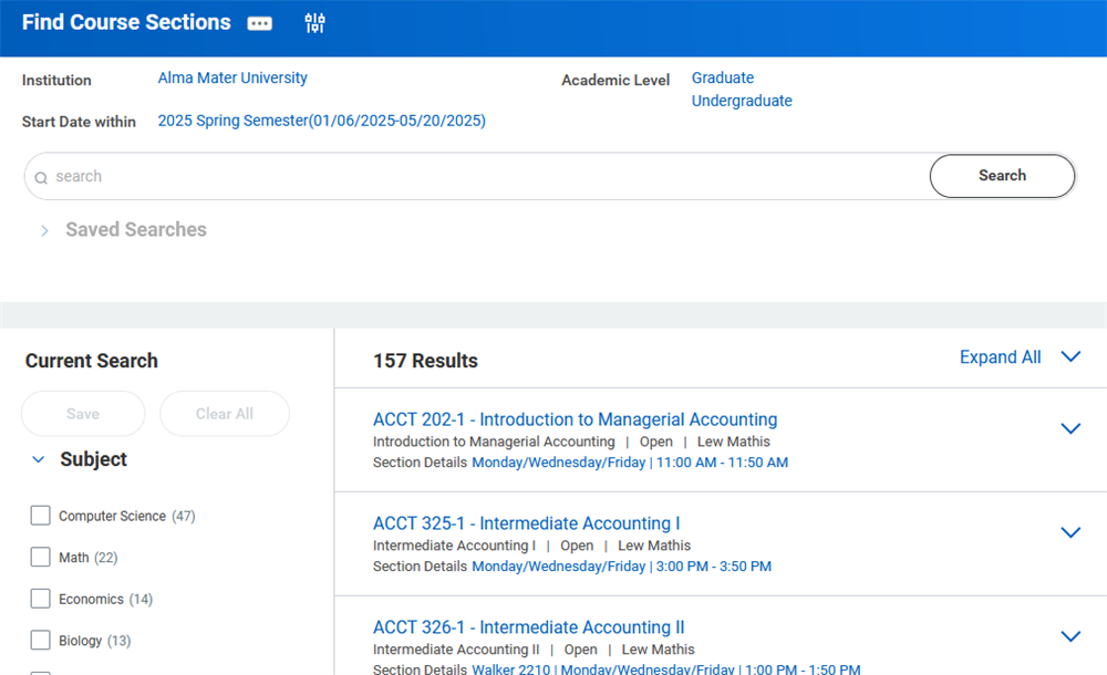 Image of the Find Course Sections report.