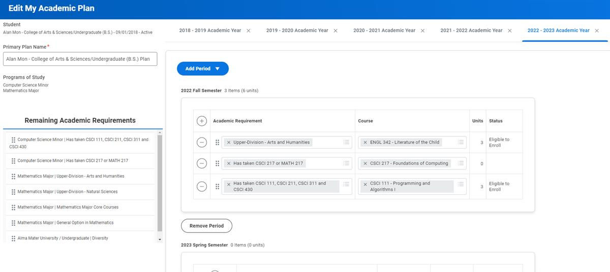 Image of the student self-service Edit My Academic Plan task.