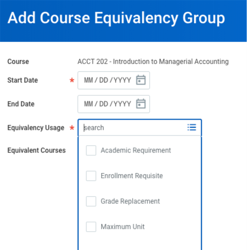 Image of the Add Course Equivalency Group task