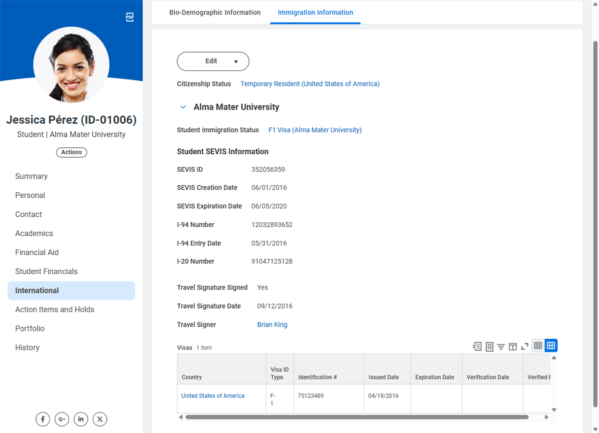 Image of an international student's profile.