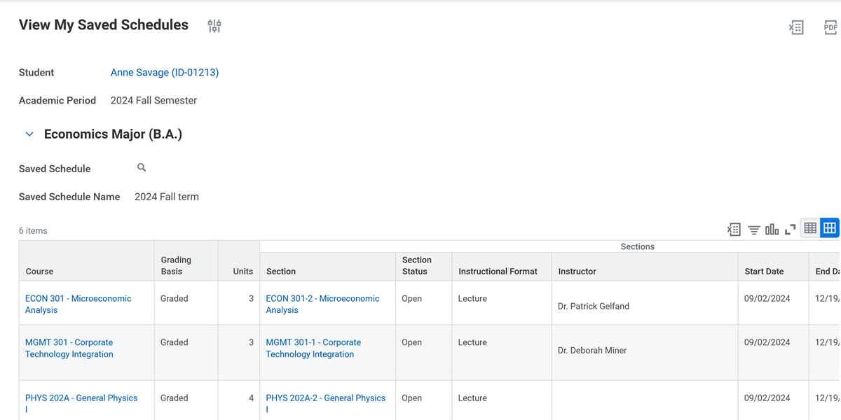 Image of the View My Saved Schedules report.