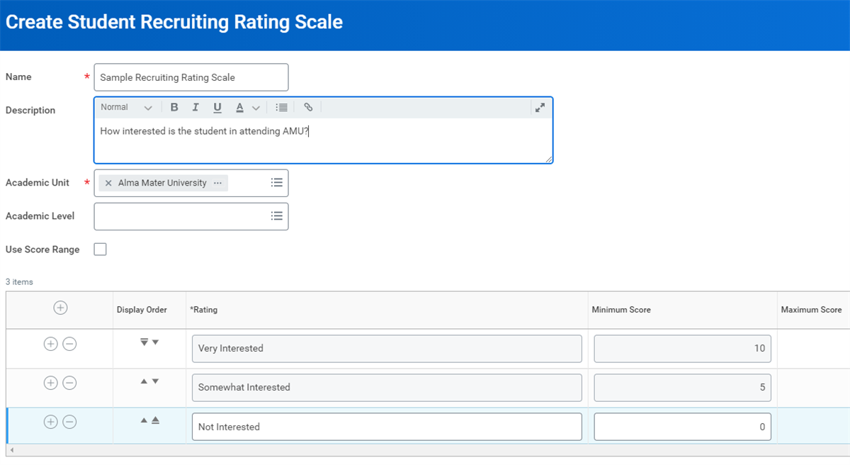 The Create Student Recruiting Rating Scale task as described in the preceding text.