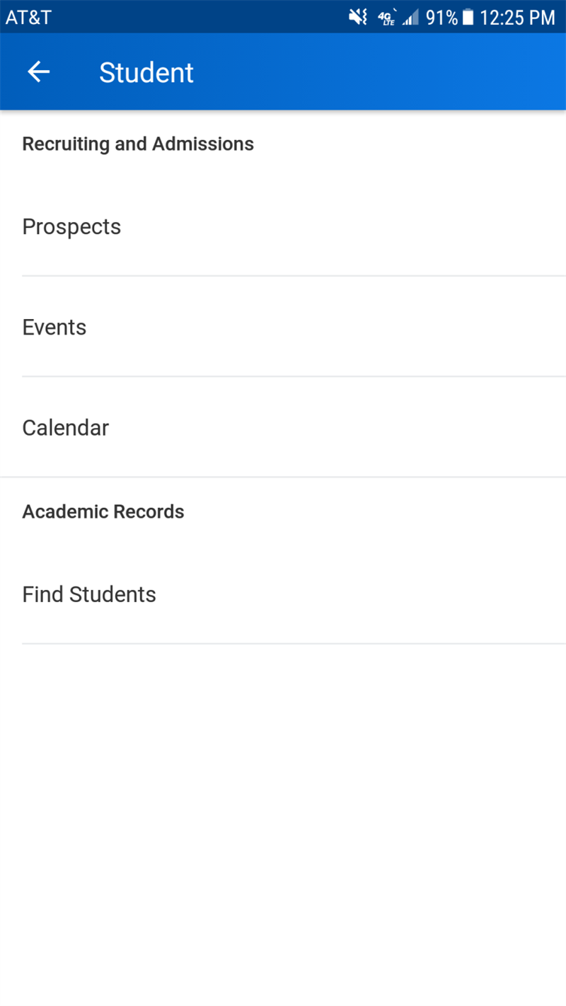 The student recruiting administration mobile interface.