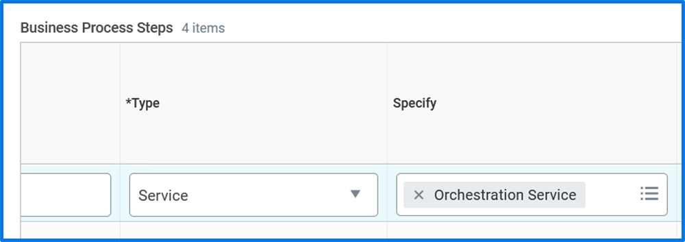 The Specify column with a value of Orchestration Service.
