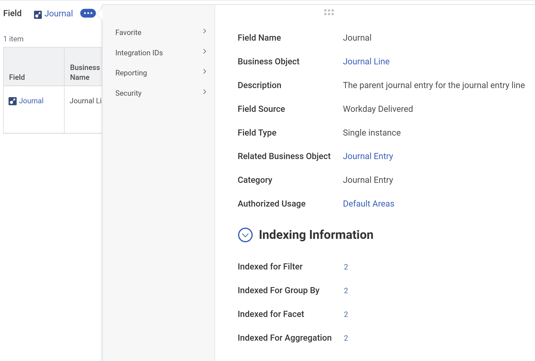 Section of the report field definition. Fields include:
Indexed for Filter (2)
Indexed for Group By (2)
Indexed for Facet (2)
Indexed for Aggregation (2)